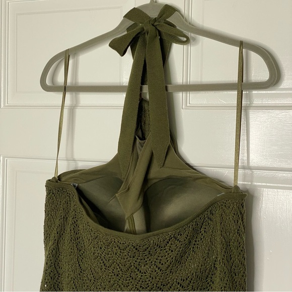 Lane Bryant Top Open Crochet Halter Tank Sweater Twin Set 18/20 Olive Coastal - Picture 10 of 10